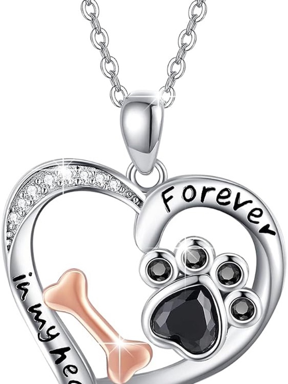 Forever In My Heart Dog Paw Print Necklace 925 Sterling Silver Heart Pendant